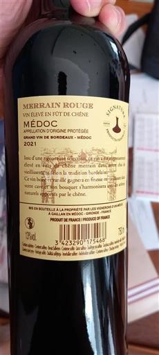 Bordeaux Médoc Les Vignerons Uni-Médoc Merrain Rouge 2021