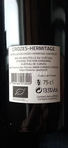 Rhônedalen Crozes-Hermitage Château Curson Icke årgångsbetecknad