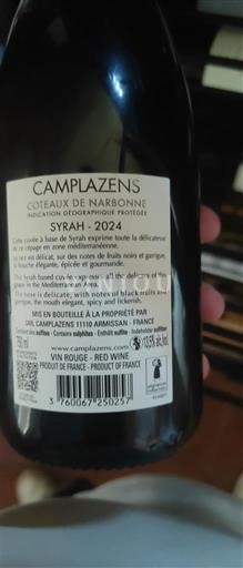 Languedoc in Roussillon Coteaux de Narbonne Camplazens Syrah 2024