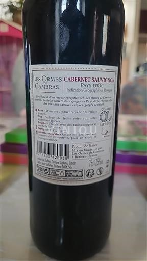 Languedoc und Roussillon Pays d'Oc Les Ormes de Cambras Cabernet Sauvignon Ohne Jahrgang
