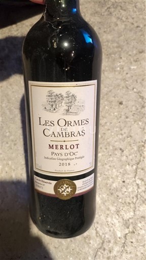 Lengdok dhe Rusionjë Vend e Oksonisë Les Ormes de Cambras Merlot 2018