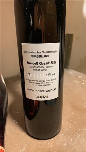 Gradišce Ni doloceno Weingut Moser Zweigelt Klassik 2022
