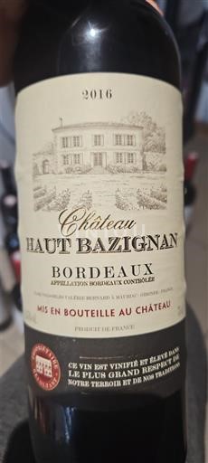 Bordeaux Château Haut Bazignan 2016