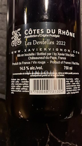 Rhônen laakso Côtes-du-rhône Xavier Vignon Les Dentelles 2022