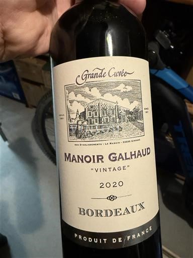Burdeos Bordeaux Manoir Galhaud Grande Vintage 2020