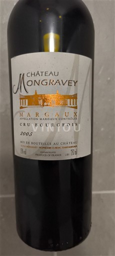 Bordeaux Margaux Cru Bourgeois Château Mongravey 2005