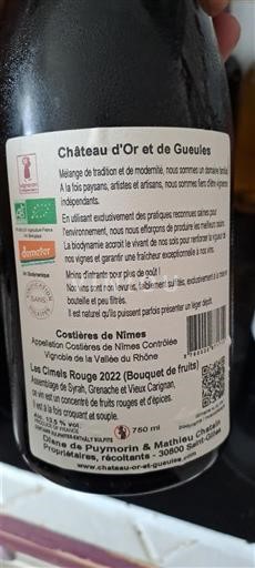 Rona dolina Costières de Nîmes Château Or et de Gueules Les Cimels Rouge (Bouquet de fruits) 2022