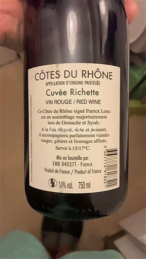 Rhône Valley Côtes-du-Rhône Patrick Lesec Richette Non-Vintage