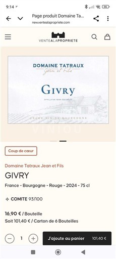 Bourgogne Givry Domaine Tatraux Jean et Fils 2024