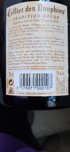 Thung lũng Rhône Côtes-du-rhône-villages Cellier des Dauphins Tradition Rouge Không niên vụ