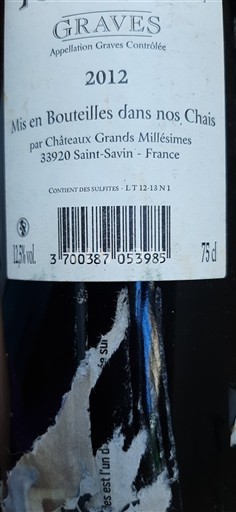 Bordeaux Graves Château X Grands Millésimes 2012