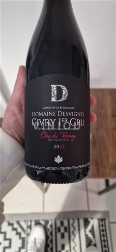 Borgoña Givry Premier Cru Domaine Desvignes Clos du vernoy Monopole 2022