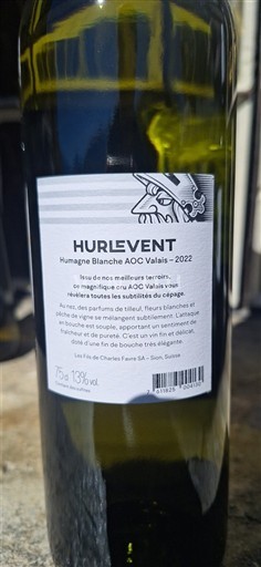 Vin Blanc sec Hurlevent / HUMAGNE BLANCHE Les Fils de Charles Favre 2022 Suisse Valais AOC
