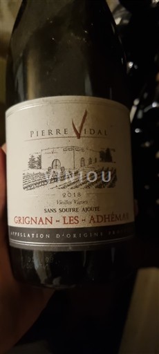 Rhône Valley Grignan-les-Adhémar Pierre Vidal Vignes Vieilles Sans Soufre Ajouté 2018