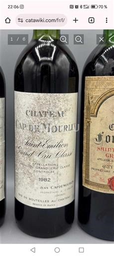 Bordeaux Saint-Émilion Grand Cru Château Cap de Mourlin 1982