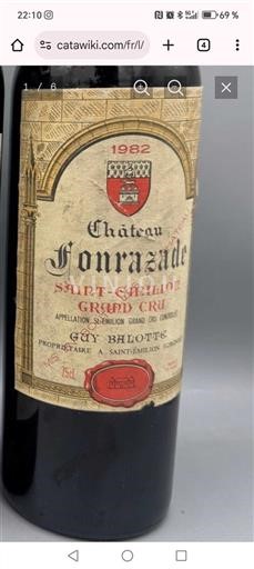 Bordeaux Saint-Émilion Grand Cru Grand Cru Château Fonrazade 1982