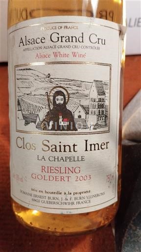 Alsace Riesling Grand Cru Domaine Ernest Burn Clos Saint Imer La Chapelle 2003