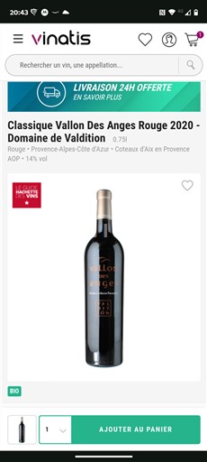 Provenza Coteaux d'Aix-en-Provence Domaine Valdition Vallon des Anges Classique 2020