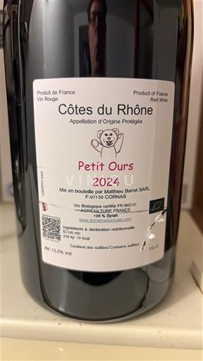 Valle del Rodano Côtes-du-Rhône Matthieu Barret Petit Ours 2024