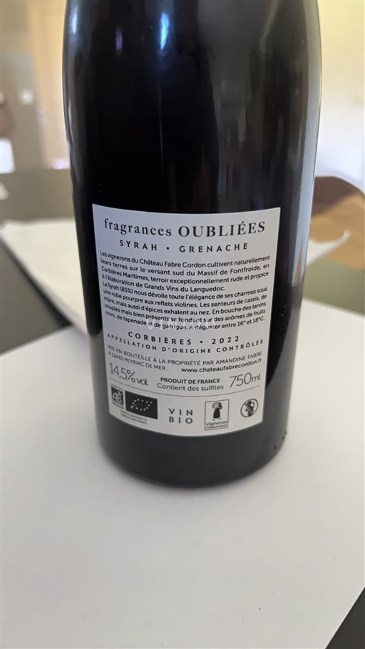 Languedoc Corbières Château Fabre Cordon Fragrances Oubliées 2022