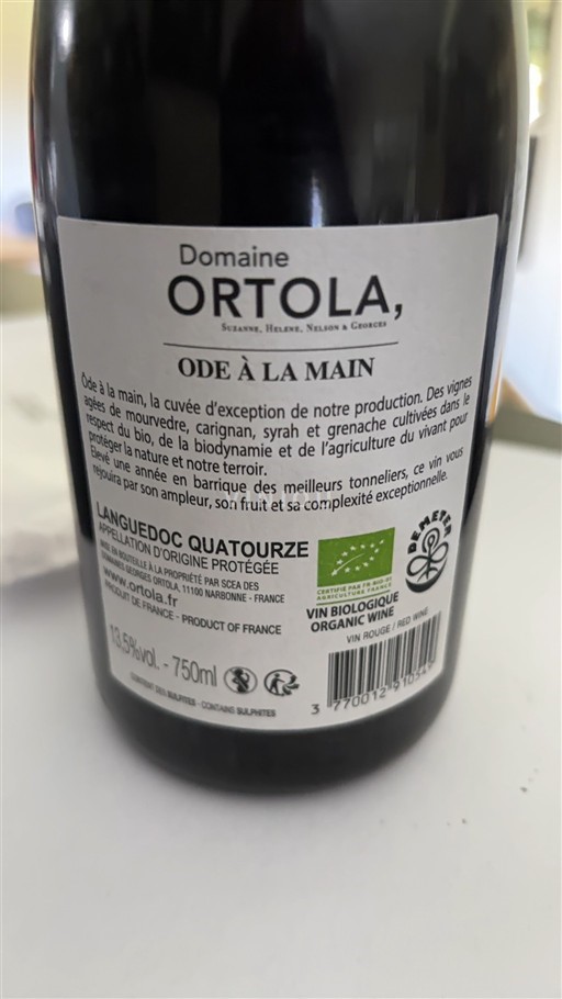 Languedoc Domaine Ortola Ode à la Main 2021