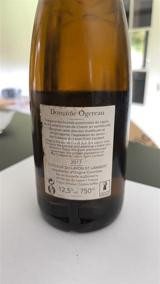 Loiren laakso Coteaux-du-Layon Domaine Ogereau Saint Lambert 2017