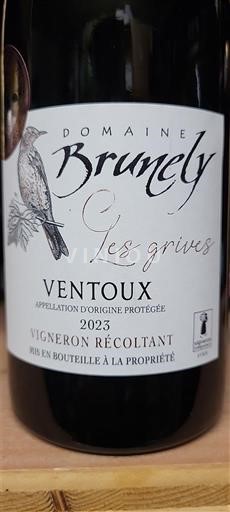 Vallée du Rhône Ventoux Domaine Brunely Les grives 2023