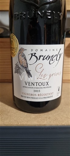 Rượu vang Rouge sec Les grives Domaine Brunely 2023 Pháp Thung lũng Rhône Ventoux AOC