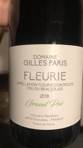 Beaujolais Fleurie Domaine Gilles Paris Grand Pré 2018