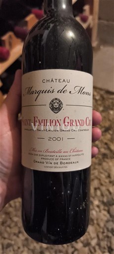 Bordeaux Saint-Émilion Grand Cru Grand Cru Château Marquis de Mons 2001