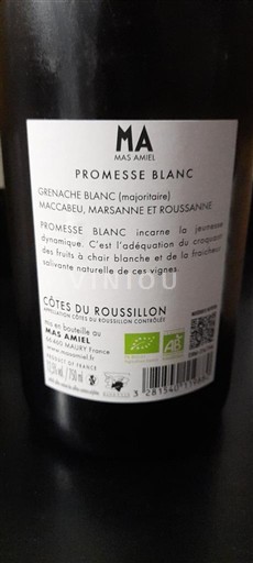 Roussillon Côtes-du-Roussillon Mas Amiel Promesse Blanc Neleten.