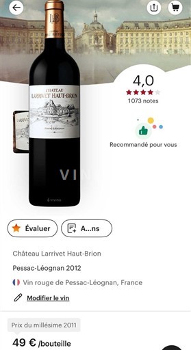 Burdeos Pessac-Léognan Château Larrivet Haut-Brion 2012