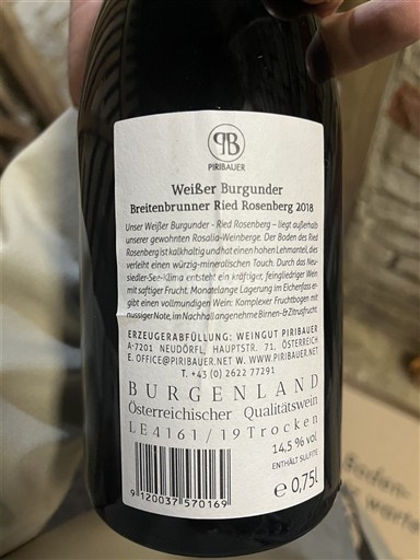 Burgenland Rosalia DAC Piribauer Weißburgunder Breitenbrunner Ried Rosenberg 2018
