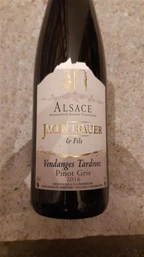 Alsace Pinot grigio Vendanges Tardives Jacky Bauer Vendanges tardives 2016