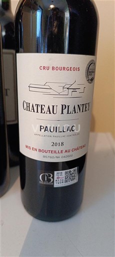 Bordeaux Pauillac Cru Bourgeois Château Plantey 2018
