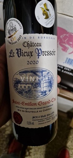 Bordeaux Saint-Émilion Grand Cru Grand Cru Château Le Vieux Pressoir 2020