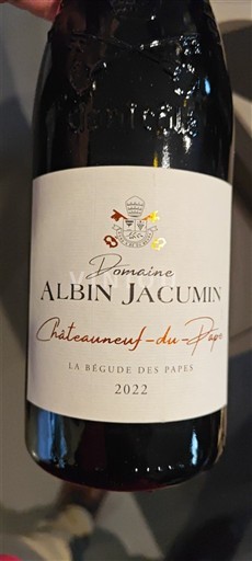 Vallée du Rhône Châteauneuf-du-pape Domaine Albin Jacumin La begude des Pâpes 2022