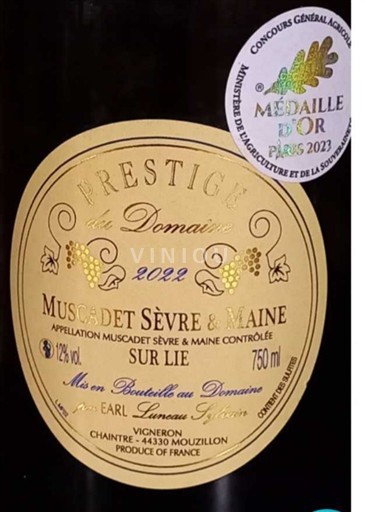 Wijnen Blanc sec Prestige du Domaine (Sur Lie) Sylvain LUNEAU 2022 Frankrijk Loirevallei Muscadet-Sèvre-et-Maine AOC