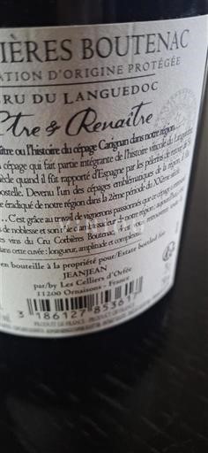 Languedoc Corbières-boutenac Les Celliers Orfée Être & Renaître 2019