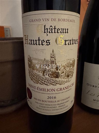Bordeaux Saint-Émilion Grand Cru Grand Cru Château Hautes Graves 2016