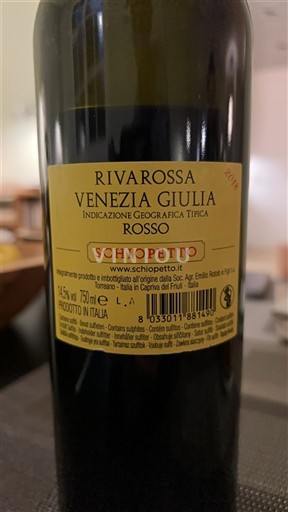 Viner Rouge sec Rivarossa Schiopetto 2018 Italien Friuli-Venezia Giulia Venezia Giulia DOC