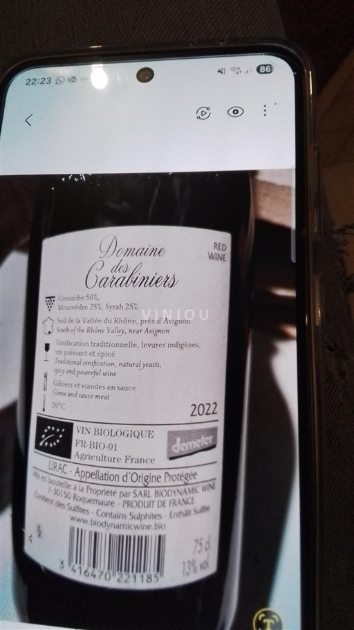 Rhône Valley Lirac Domaine Des Carabiniers 2022