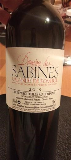 Bordeaux Lalande-de-Pomerol Domaine Des Sabines 2015
