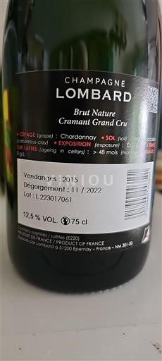 Champagne Šampanské Lombard Cramant Grand Cru 2015