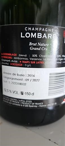 Champanhe Grand Cru Lombard Brut Nature 2016