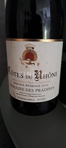 Valle del Ródano Côtes del Ródano Domaine Des Pradines Grande Réserve 2012
