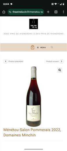 Vallée de la Loire Menetou-salon Domaine S Minchin Pommerais 2022