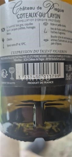 Loiren laakso Coteaux-du-Layon Château Piegue 2016