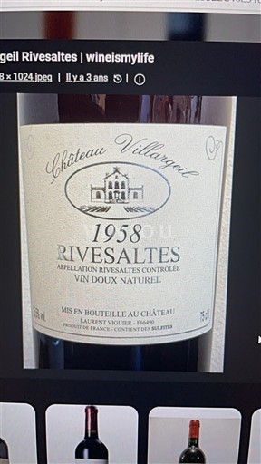 Roussillon Rivesaltes Château Villarguil 1958