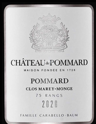 Burgundy Pommard Château Pommard Clos Marey-Monge 75 Rangs 2020